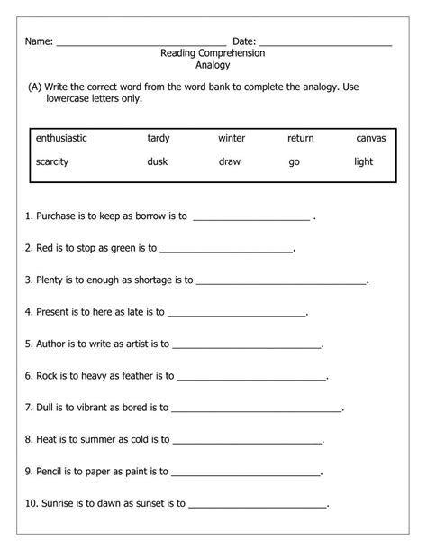 Analogy Worksheet Math Worksheets 3rd Grade Math Worksheets Kindergarten Phonics Worksheets