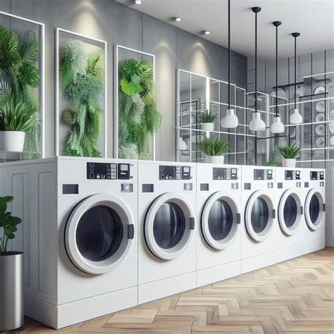 Premium Photo Laundry Machines At Laundromat Shop