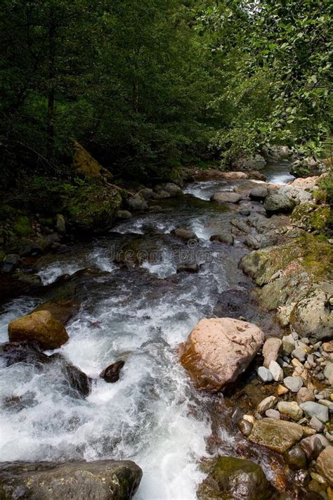 Fast Flow Of Water In A Mountain River Background For Design Stock