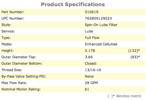 Wix Oil Filter Size Chart