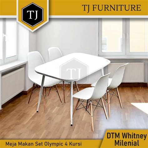 Jual Olympic Meja Makan Kayu Kaki Besi Minimalis Set 4 Kursi Milenial