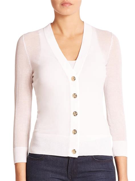 Lyst Tory Burch Shrunken Simone Cardigan In White