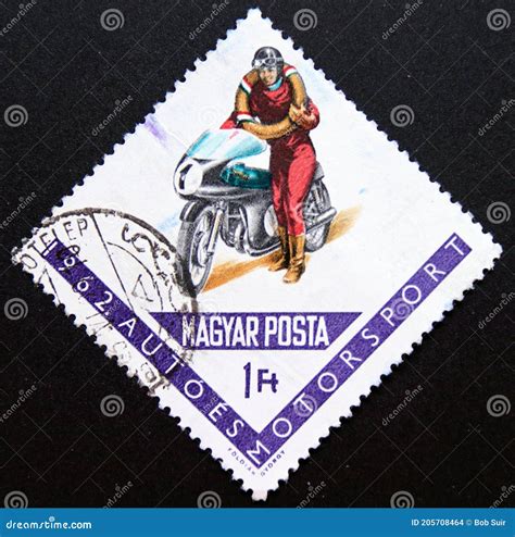 Postage Stamp Magyar Hungary 1962 Start Racing Motorcycle Editorial