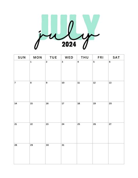 July 2024 Calendar Printable Digital Download Pdf Vertical Etsy Uk