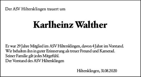 Traueranzeigen Von Karlheinz Walther Vrm Trauer De