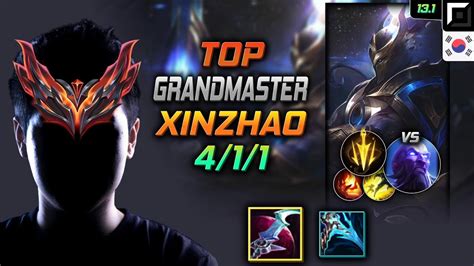 천상계 탑 신 짜오 템트리 룬 월식 치속 GrandMaster Xin Zhao Top vs Ryze 롤 KR 13 1