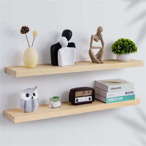 36 Inch Floating Shelves Solid Wood Floating Shelf Wall Mounted Set Of 2 Rustic Wooden Shelves