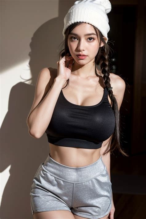 Pigtails Crop Top Standing Asian AI Porn