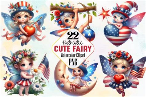 Patriotic Cute Fairy Clipart Graphic By Robertsart · Creative Fabrica