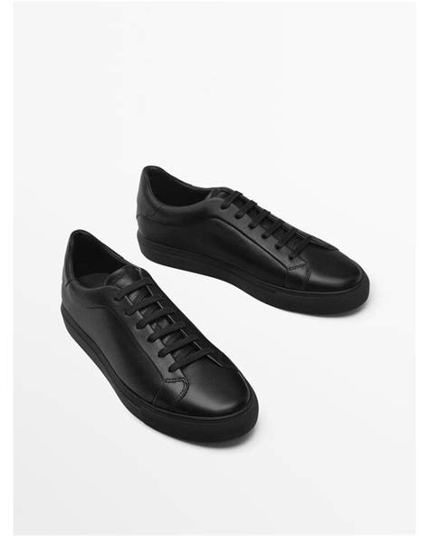 Massimo Dutti Leather Trainers In Black For Men Lyst