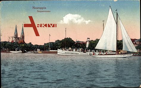 Neuruppin Blick Auf Dampfer Und Segelschiff Auf See M Kirche Im