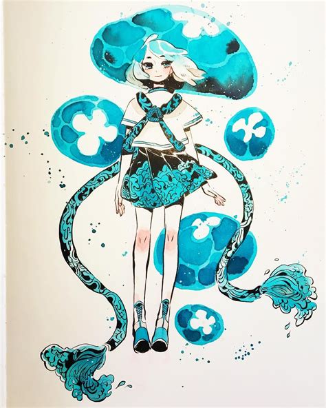 Jellyfish Watercolor And Ink Watercolor Paintings Anime Chibi Anime