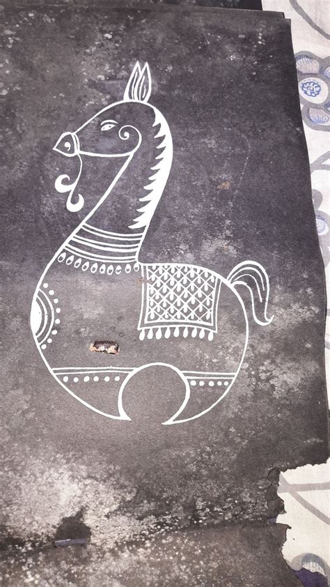 Black and White Horse Drawing on Building in India