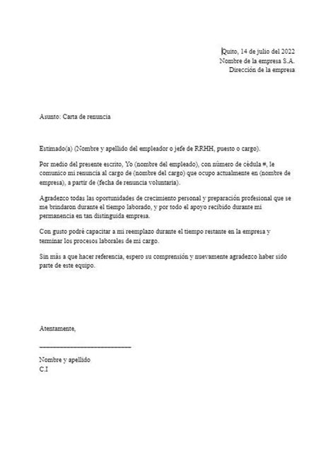 Formato De Carta De Renuncia Laboral Descarga En Word