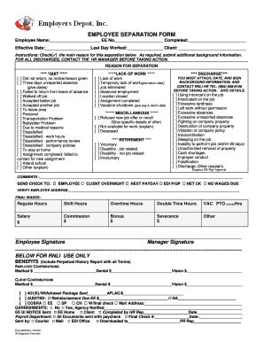 Fillable Online Employee Separation Form Employers Depot Inc Fax