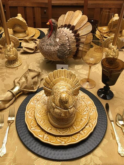 Thanksgiving Tablescape Table Setting Turkey Gold And Amber And