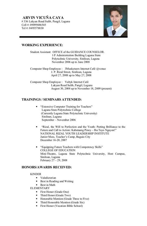 Example Of Resume Format For Student Example Format Resume