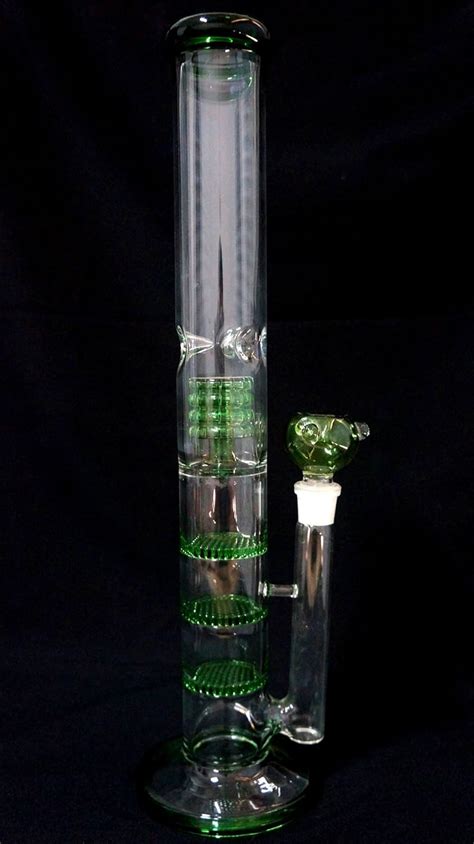 Rora Straight Glass Bongs Honeycomb Height 17in Three Layers Percolator Birdcage Green