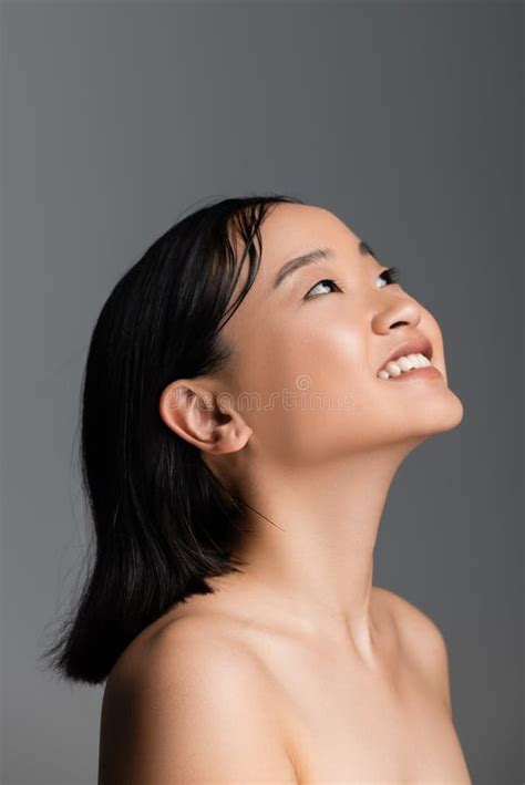 Pleased Asian Woman With Naked Shoulders Stock Image Image Of Pretty