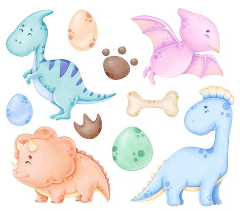 Conjunto De Clipart De Dinossauros Fofos Vetor Premium