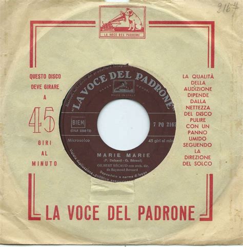 Gilbert Becaud 45sp La Voce Del Padrone 7pq 2167 Marie Marie Tête De