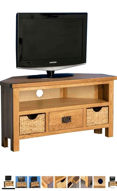 Surrey Oak Corner Tv Unit Stand W Storage Baskets Solid Wood Television Cabinet Ebay