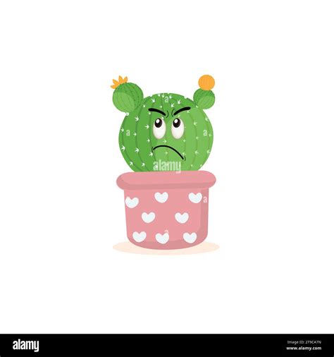 Cartoon Cute Cactus Mascot Potted Cactus Characters Sett Funny Cacti In Flower Pot With