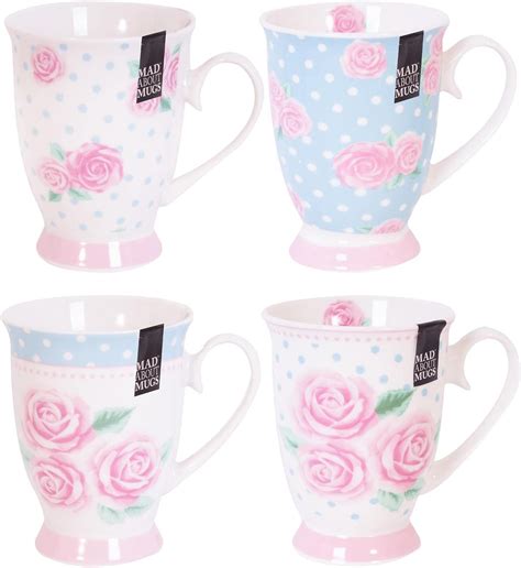 Cups Mugs Set Fine China Shabby Chic Vintage Retro Design In Gift Box