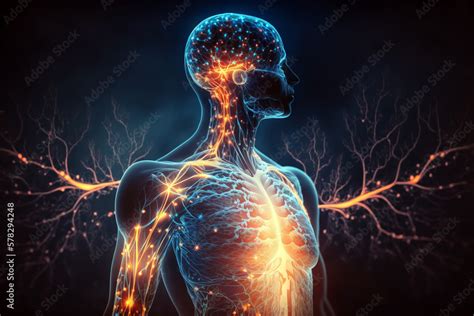 Human Body With Glowing Neurons Visualization Generative Ai