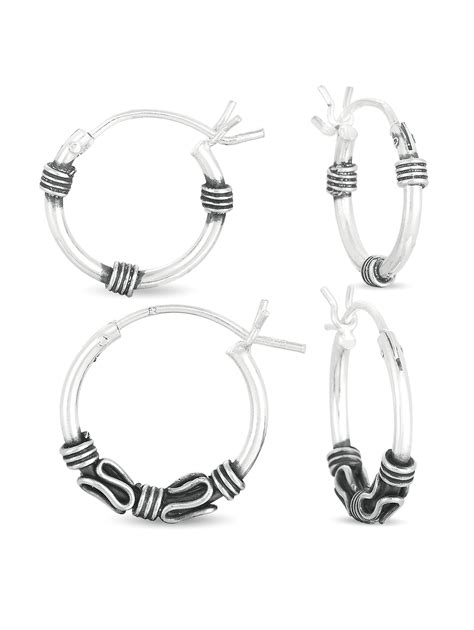 Forever New Body Jewelry Sterling Silver Bali Hoop Earrings Set