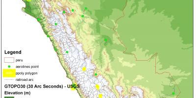 Peru elevation map - Map of Peru elevation (South America - Americas)