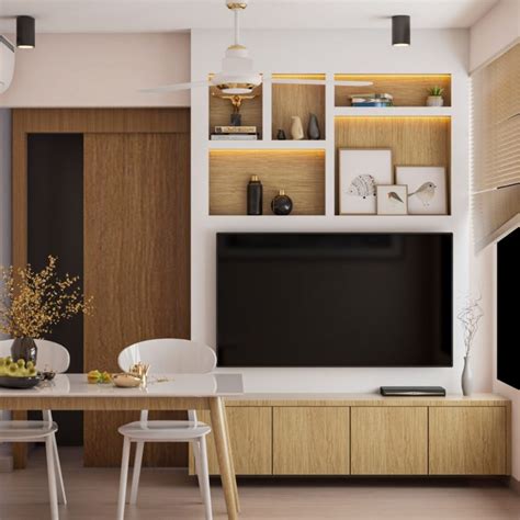 Spacious Tv Cabinet With Wooden Open And Closed Storage Livspace