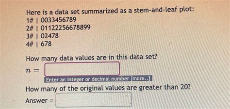 Solved Here Is A Data Set Summarized As A Stem And Leaf Plot 1