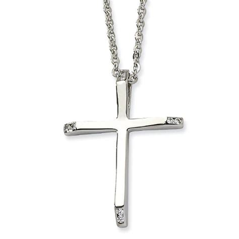 Stainless Steel Cubic Zirconia Cross Pendant Necklace 22 Inch Cross