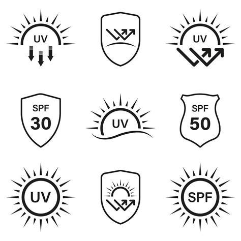 Uv Sun Protect Spf Line Icon Set Sunblock Shield Protection Skin From