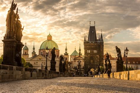 Premium Photo | Prague charles bridge sunrise