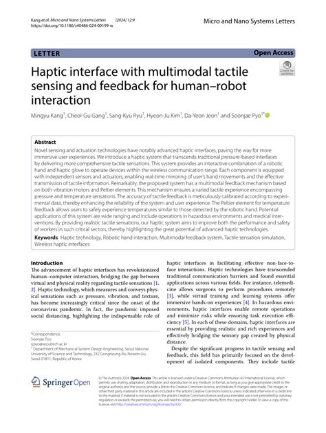 Pdf Haptic Interface With Multimodal Tactile Sensing And Feedback For