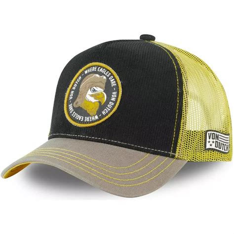 Boné trucker preto amarelo e cinza águia Where Eagles Dare EAG da Von