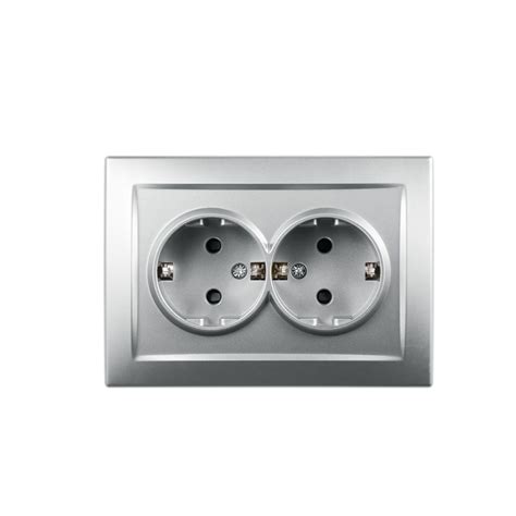 Priza schuko dubla Lexman Victoria, clasica, IP20, argintie