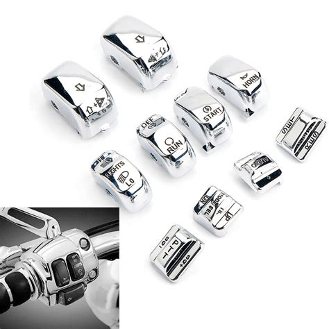 10Pcs Chrome Hand Control Switch Housing Button Covers Caps Set For