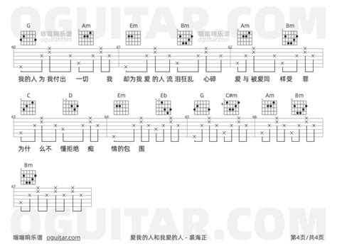 爱我的人和我爱的人吉他谱 裘海正歌曲 G调指弹简谱 4张教学六线谱 极网吉它谱大全