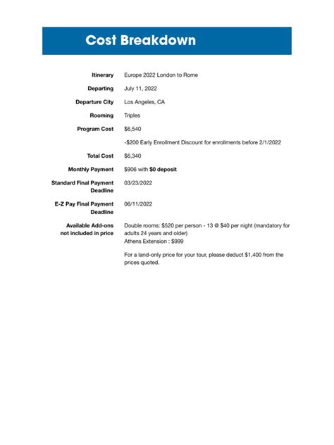 Cost Breakdown | PDF