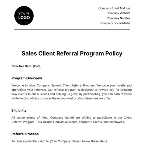 Sales Client Referral Program Policy Template Edit Online And Download Example