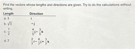 Solved Find The Vectors Whose Lengths And Directions Are Chegg