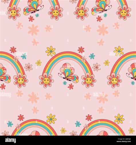 Retro S S Hippie Groovy Flower Rainbow Floral Daisy Happy Smile