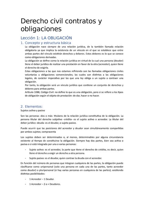 Tema 1 La Obligación Apuntes Tema 1 Derecho Civil Contratos Y