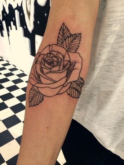 Simple Homemade Like Uncolored Rose Tattoo On Arm Tattooimages Biz