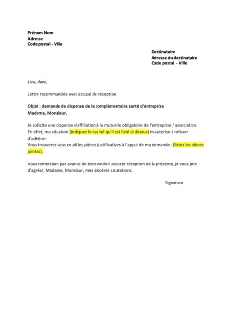 Lettre Refus Mutuelle D Entreprise Gratuit Word Pdf