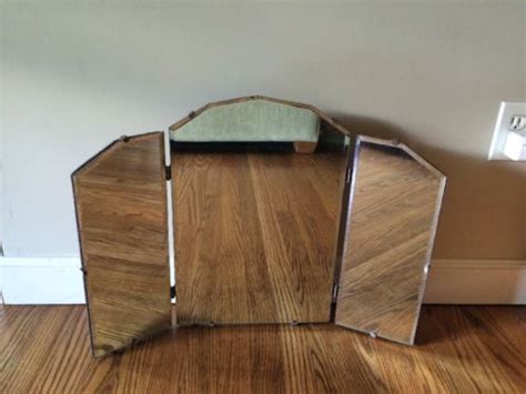 Antique Tri Fold 3 Panel Vanity Mirror Heavy Good Cond Antique