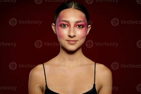 Sexy Brunette Woman Smile Makeup Attractive Look Pink Background Unaltered 25016033 Stock Photo